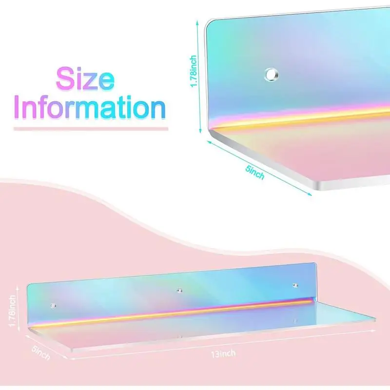 4Pcs Iridescent Acrylic Floating Shelves 4Pcs Iridescent Acrylic Floating Shelves Rainbow Colorful L Shape Rainbow Shelf Wall