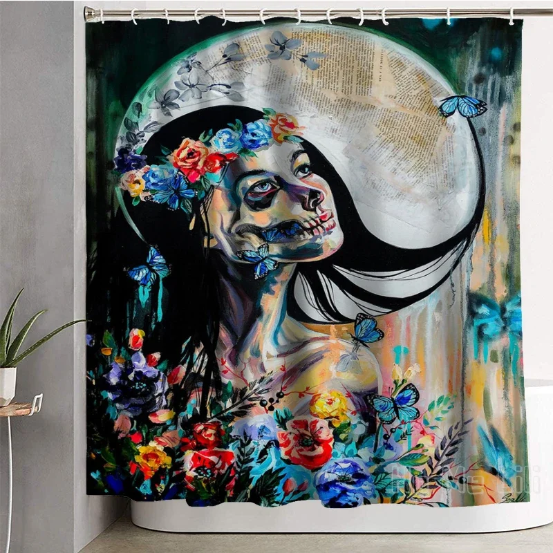 Creepy Portraits Of Women Decor Waterproof Bathroom Curtain Decorations