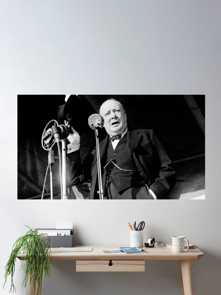 Winston Churchill, Print Art Canvas Poster, For Living Room Decor, Home Wall Picture