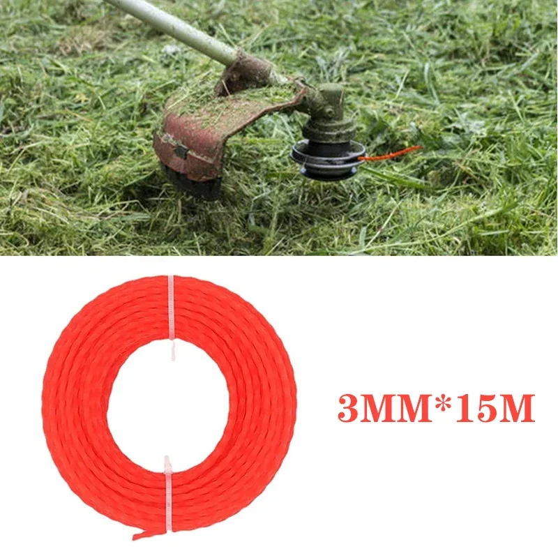 Cortadora de césped de nailon de 3,0mm x 15m, cortadora de cepillo de cuerda, hilo de corte, accesorio para cortacésped, herramientas de jardín