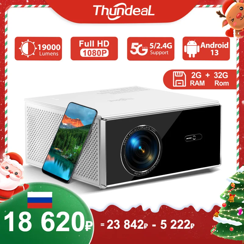 ThundeaL TDA7W Full HD 1080P Projector Android 13 WiFi6 2G 32G Projetor 4k Video TDA7 Voice Control 3D Smart Home Theater Beamer