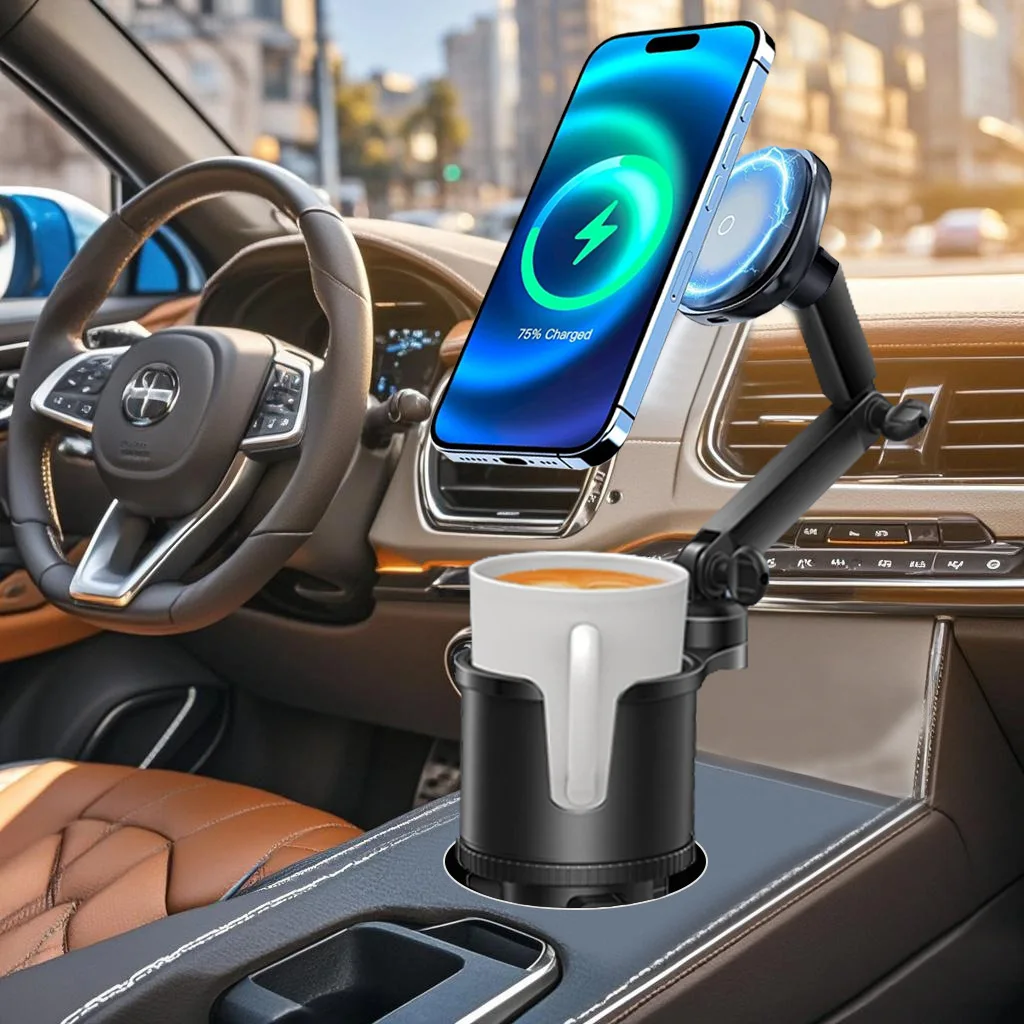 Multifunctional Car Cup Holder Suction Car Phone Holder Mobile Phone Navigation Holder Magnetic Wireless Charger