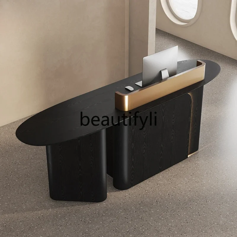 

Reception desk Company front desk Black light luxury cashier bar
