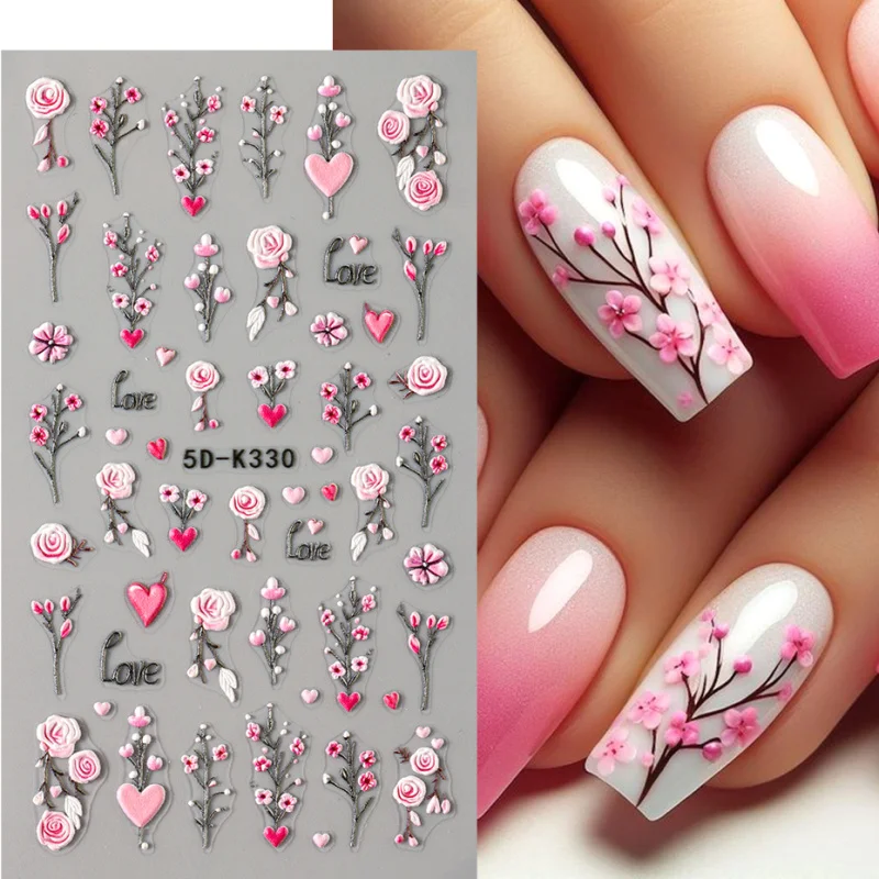 Autocollants 5D pour Ongles à Motif Floral, Décalcomanies Auto-Adhésives en Relief, pour Décoration de Manucure à Faire Soi-Même, 3 Pièces