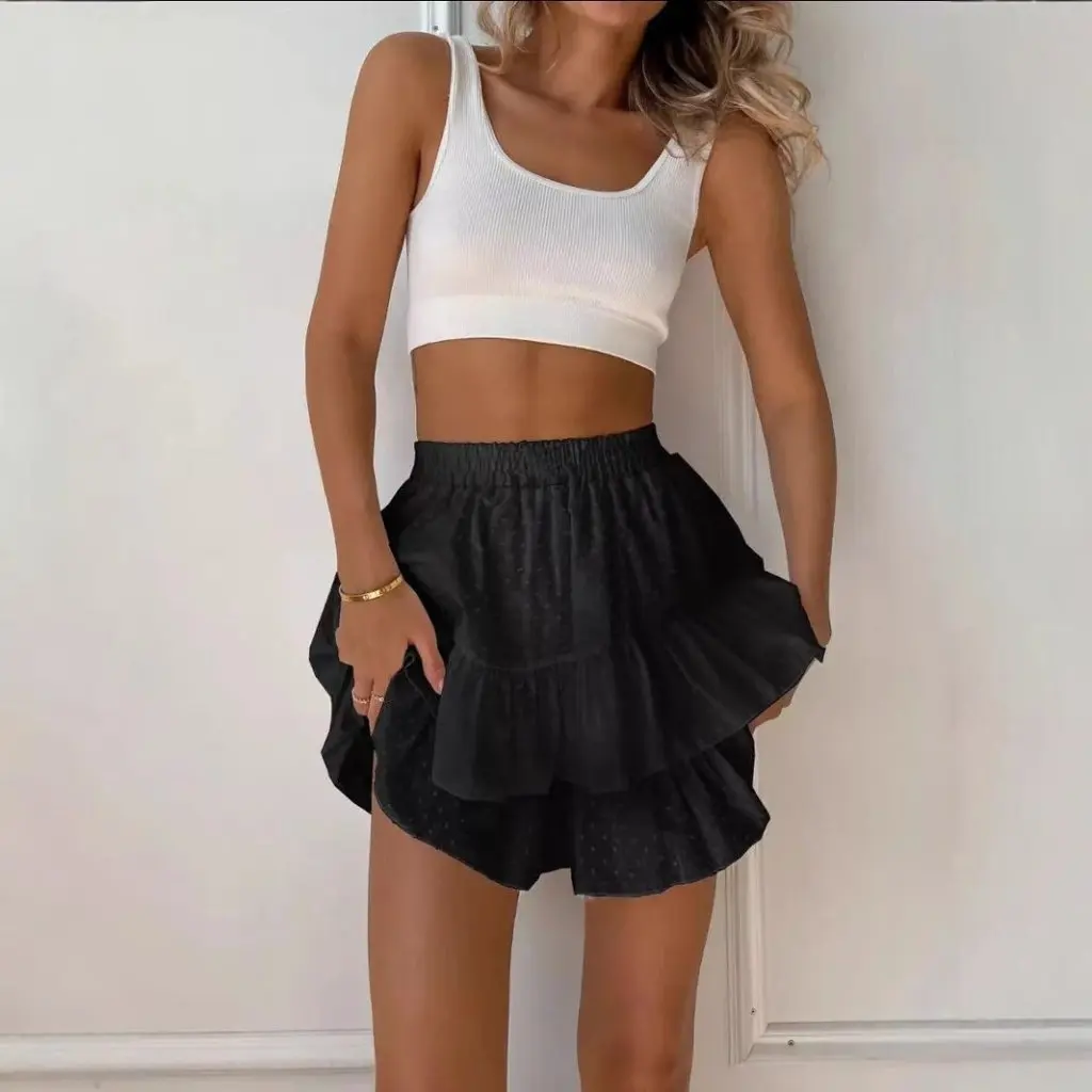 

New Spring/Summer Women's Elegant Solid Color High Waist Lace Design Sexy Cake Skirt European American Style