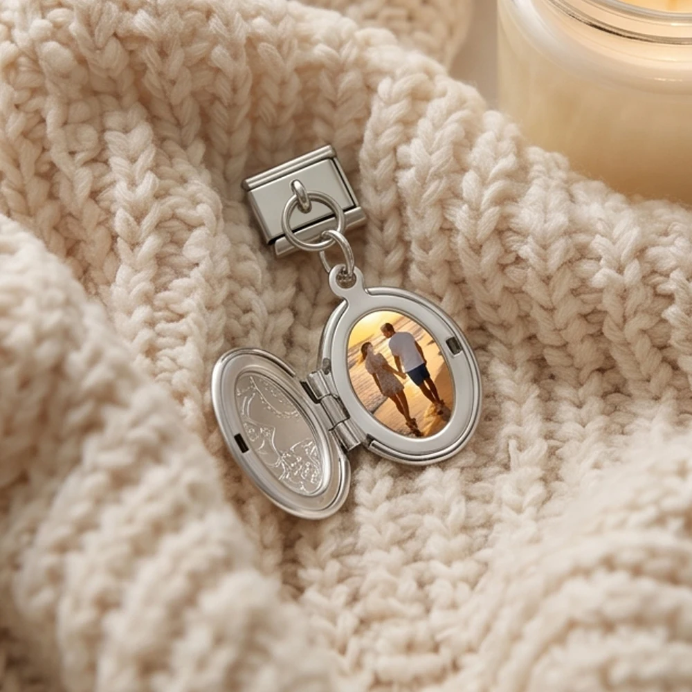 Personalisiertes Medaillon mit Bild, Italienischer Charm-Anhänger, Passend für 9mm DIY-Perlen, Edelstahl-Armband Schmuck – Detail 10