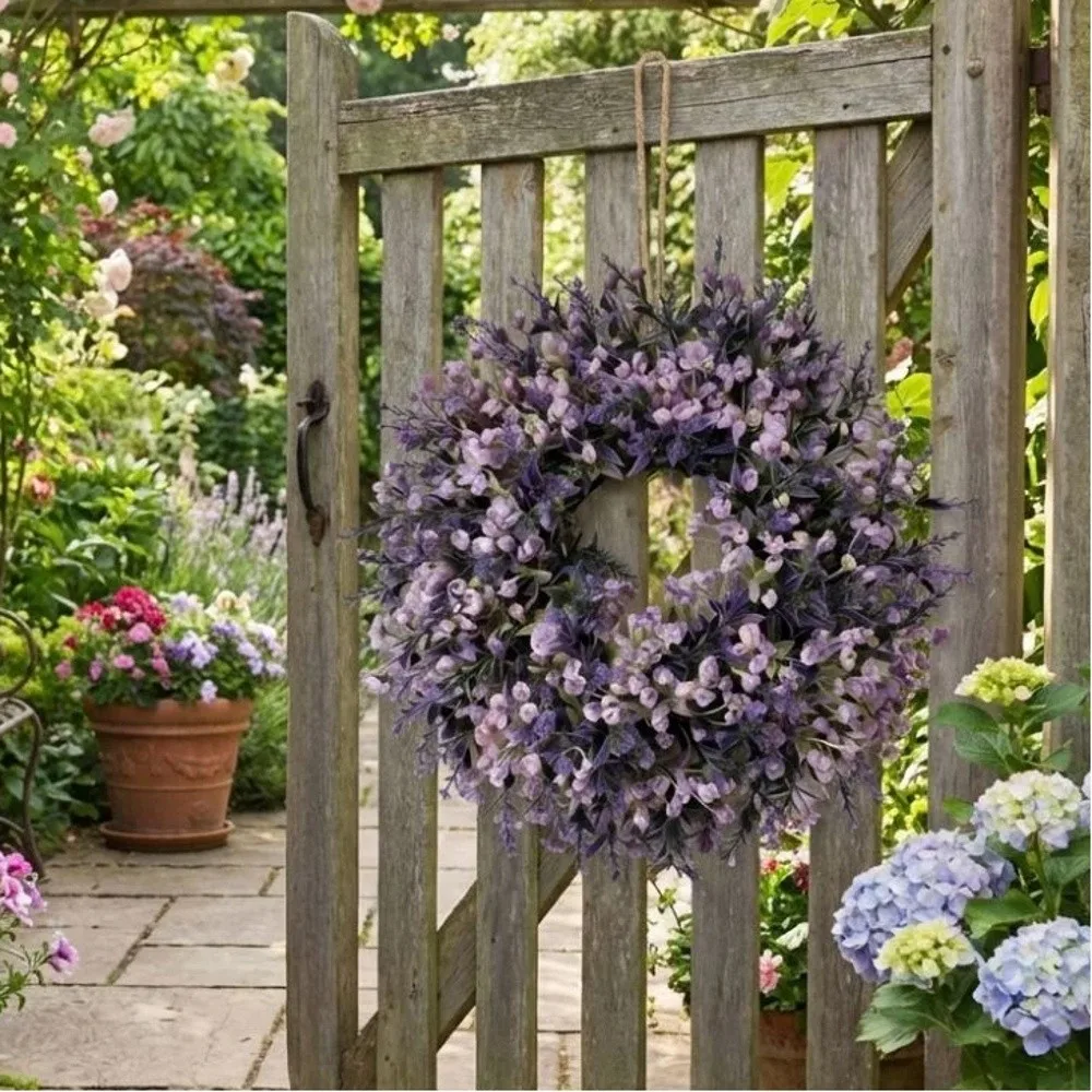 

Lifelike Artificial Lavender Wreath Fresh Handmade Lavender Floral Wreath Plastic Vivid Colors Spring Wreath Office Decor