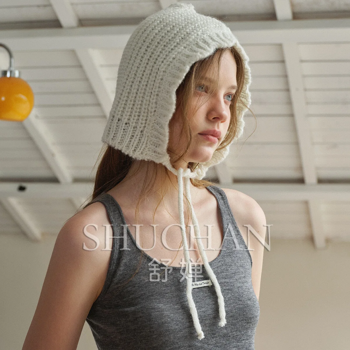 

Korean designer wool blended irregular lace straps knitted hat women's winter atmosphere wool hat winter hat