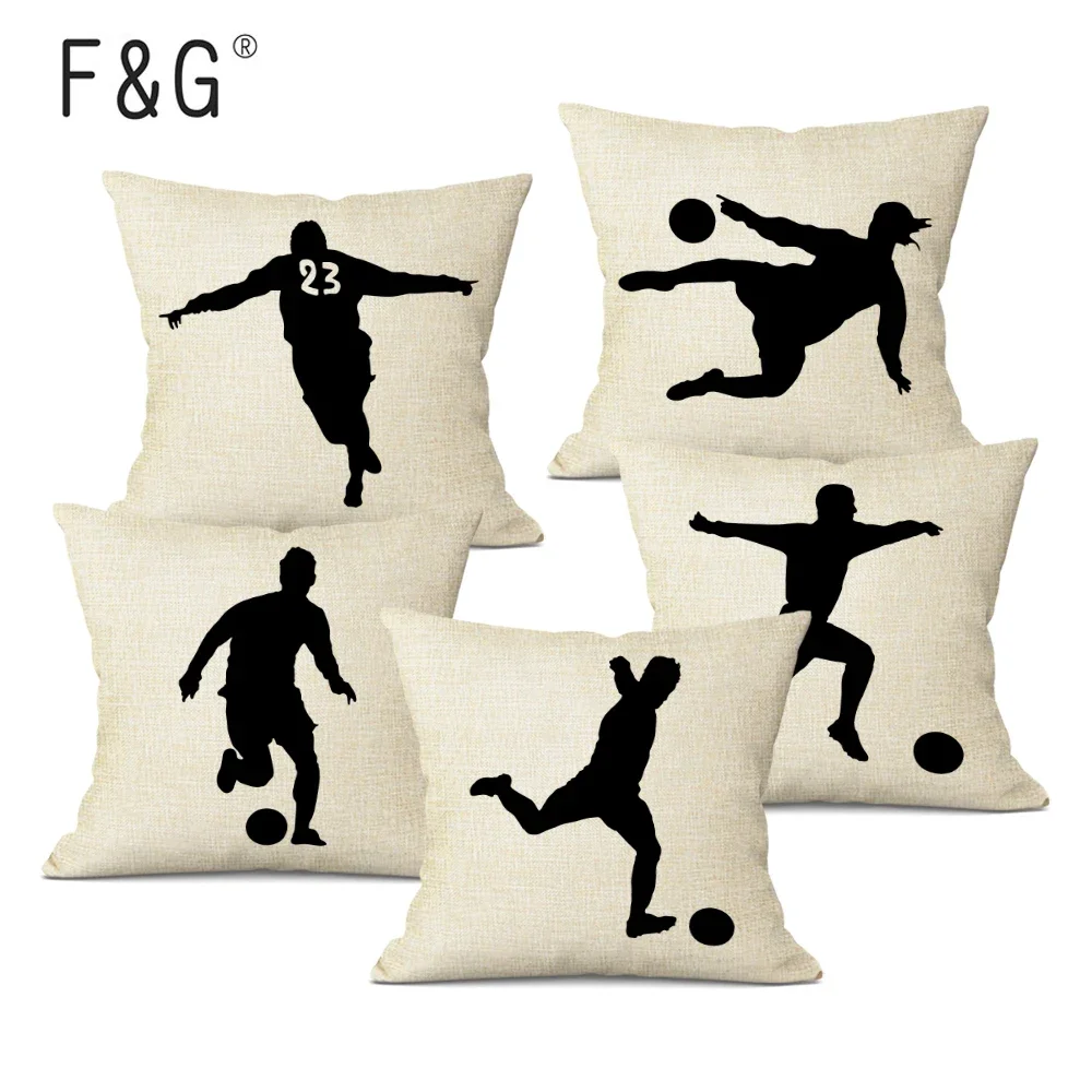 Play Football Print Cushion Cover Nordic Sports Decorative Throw Pillow Case 45x45cm  Pillowcase for Home Sofa Decor