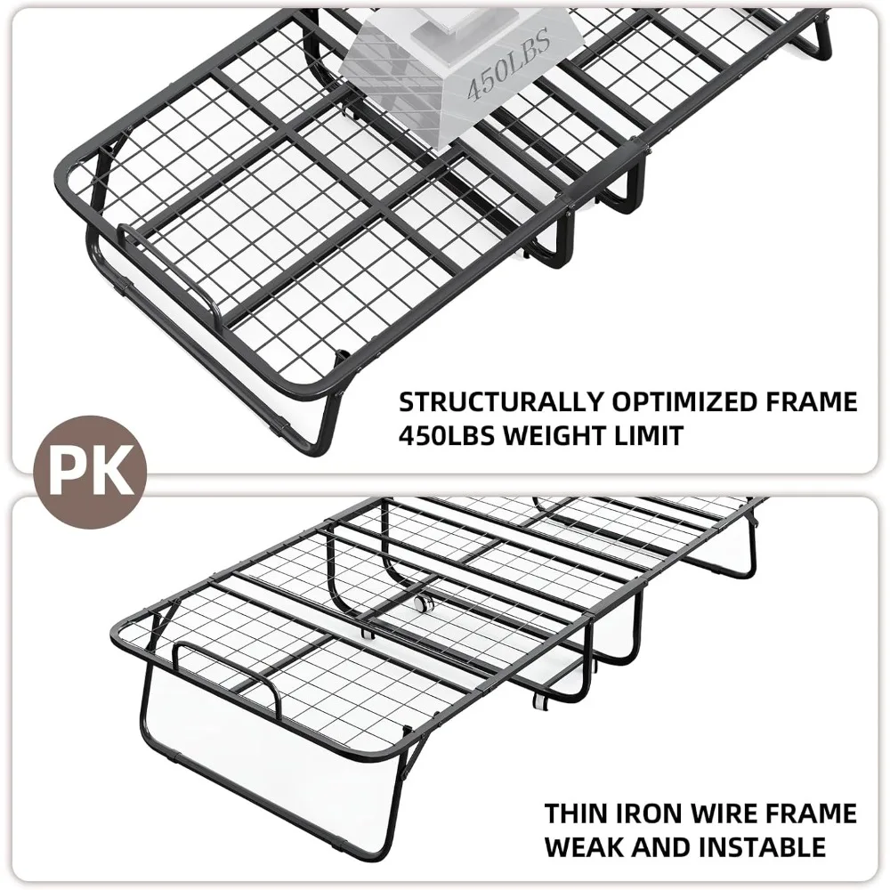 سرير قابل للطي مع مرتبة - إطار مزدوج الحجم مقاس 75 بوصة × 38 بوصة - سرير محمول قابل للطي للبالغين للضيوف - سميك 5 بوصات، ذاكرة F
