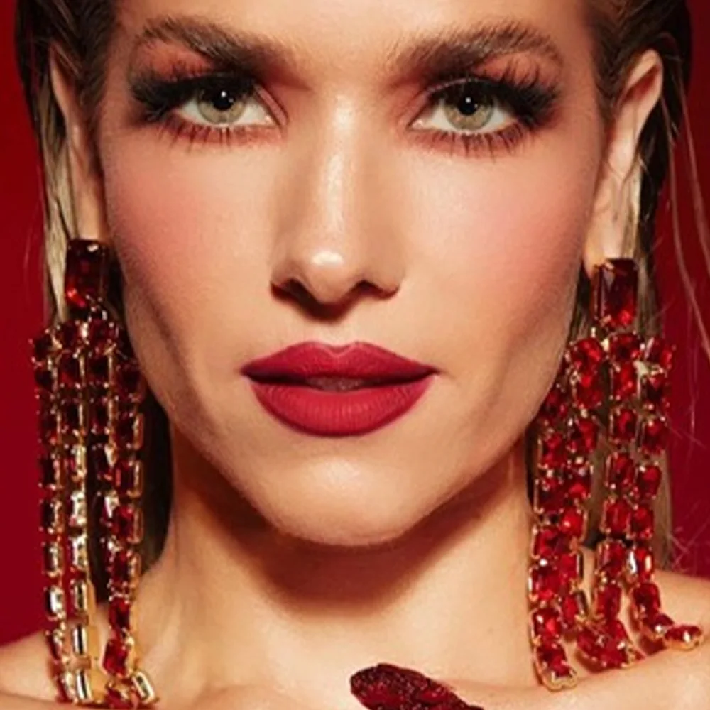 Fashion Square Rhinestone Exaggerated Earrings Wedding Accessories 2023 Tassel Crystal Hanging Dangle Earrings Oversize Jewelry image 4