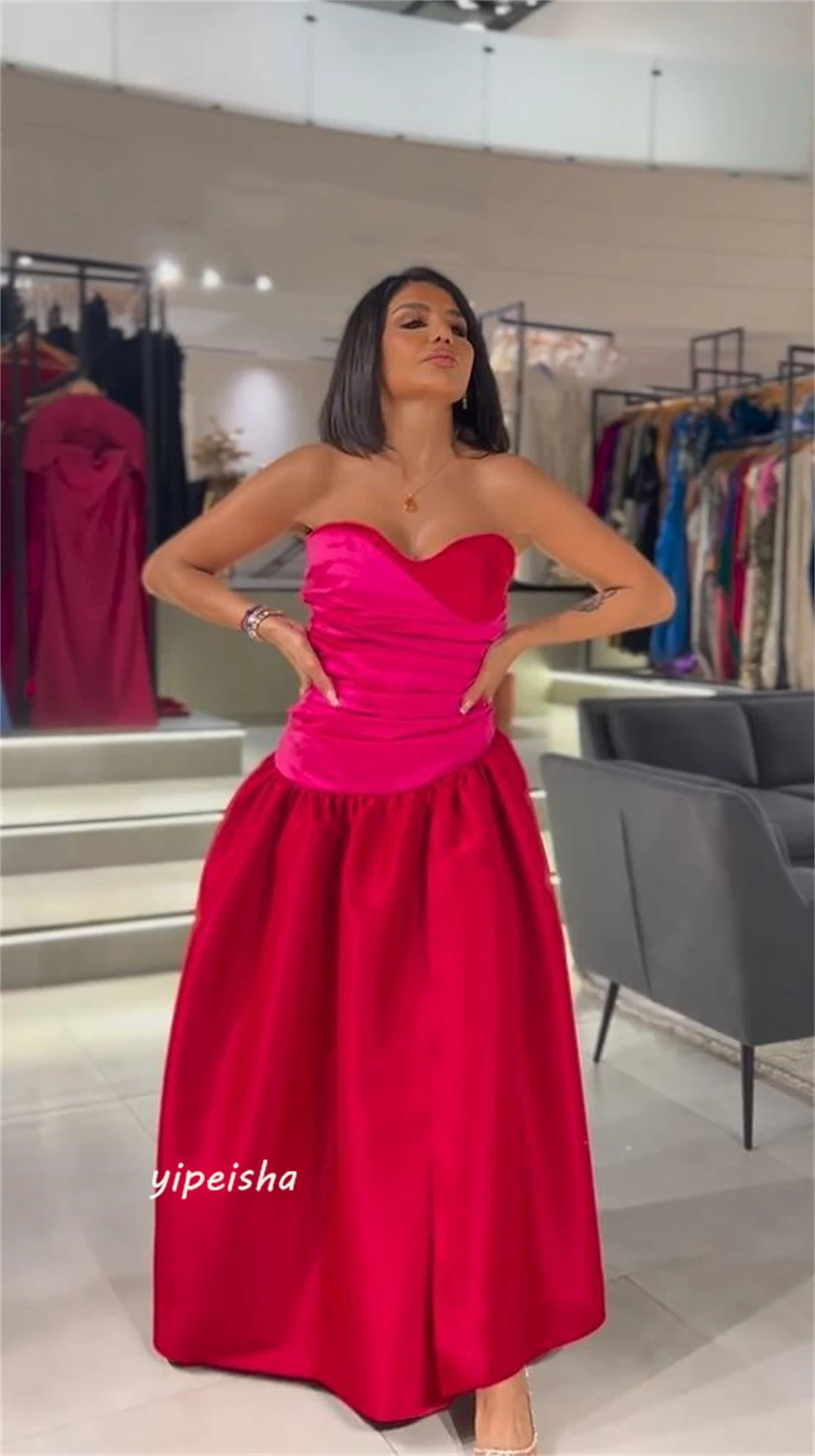  Satin Draped Pleat Graduation A-line Strapless Bespoke Occasion Gown Long Dresses Evening Saudi Arabia Prom 