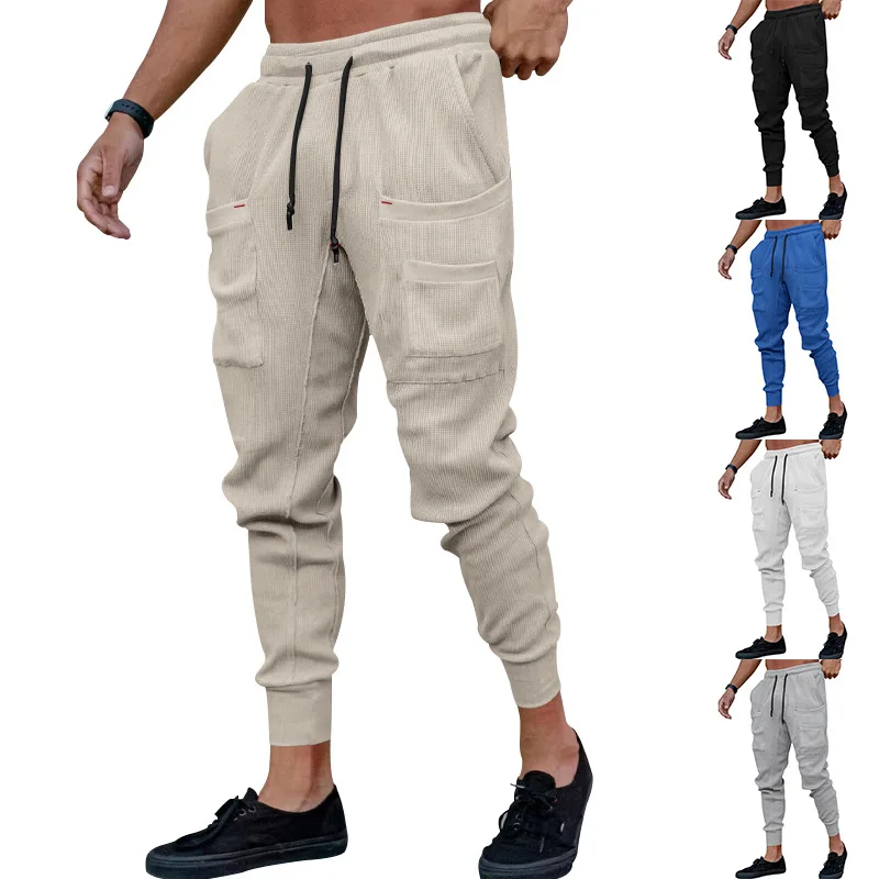 Men's Drawstring Pants Joggers Sports Pants Casual Loose Outdoor Gym Sportswear Solid Color Retro Men's Pants Gym Sport Trousers