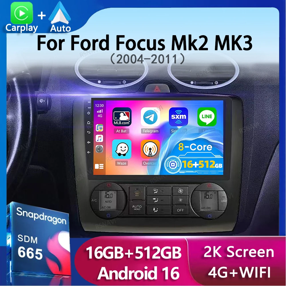 

Android16 Carplay Car Radio For Ford Focus 2 3 Mk2 Mk3 2004 2005 2006 2007 -2011 Navigation GPS Multimedia Player WiFi+4G Stereo