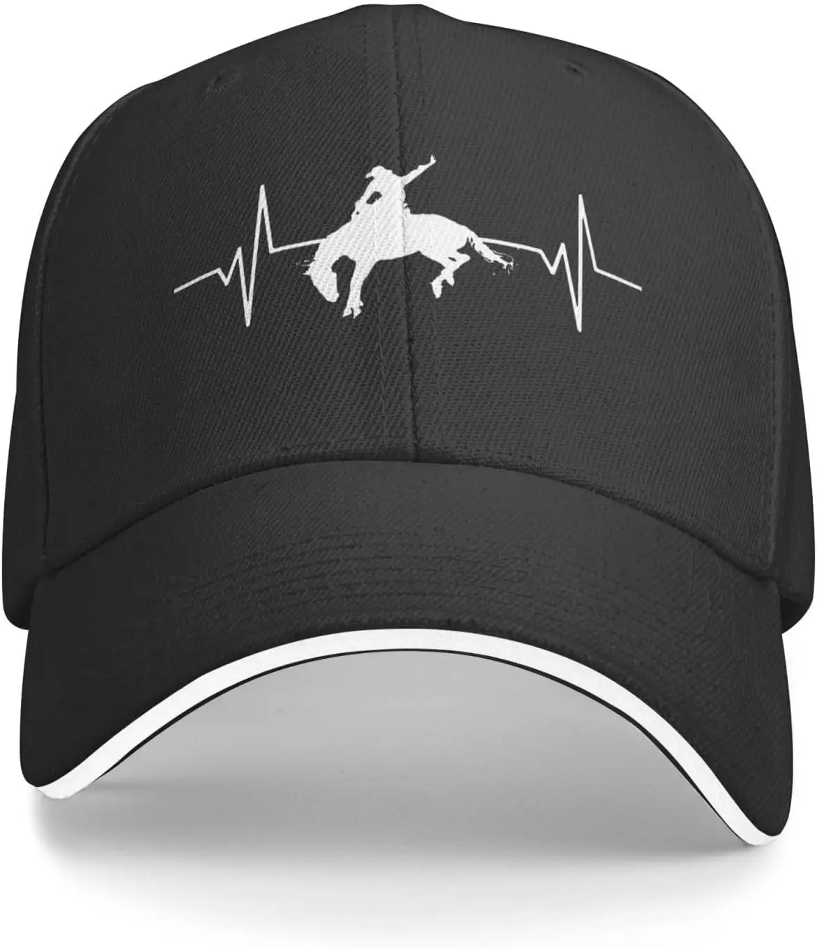 Heartbeat-Rodeo-Bronc-Rider-Baseball-Cap, Mens Vintage Snapback Hats Trucker Hats Dad Hat Black