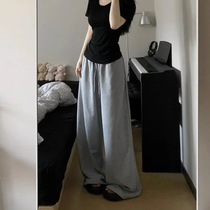 Grey Sweatpants Wide Leg Pants Women Casual Oversize Sports Trousers Korean Fashion Streetwear Vintage Straight Joggers