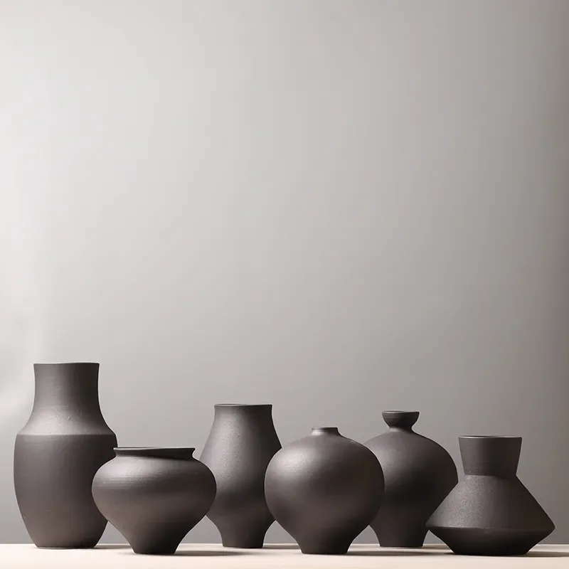 for Black Ceramic Vase Creative Living Room Flower Arrangement Decoration Designer Model House Bogu Frame Ornament Simple