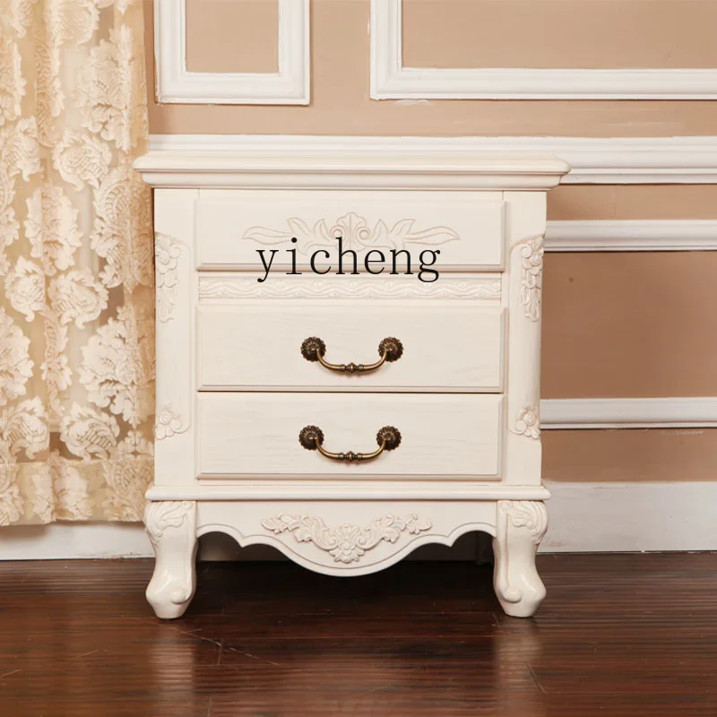 

ZK European solid wood bedside table white engraved luxury American retro old bedside table