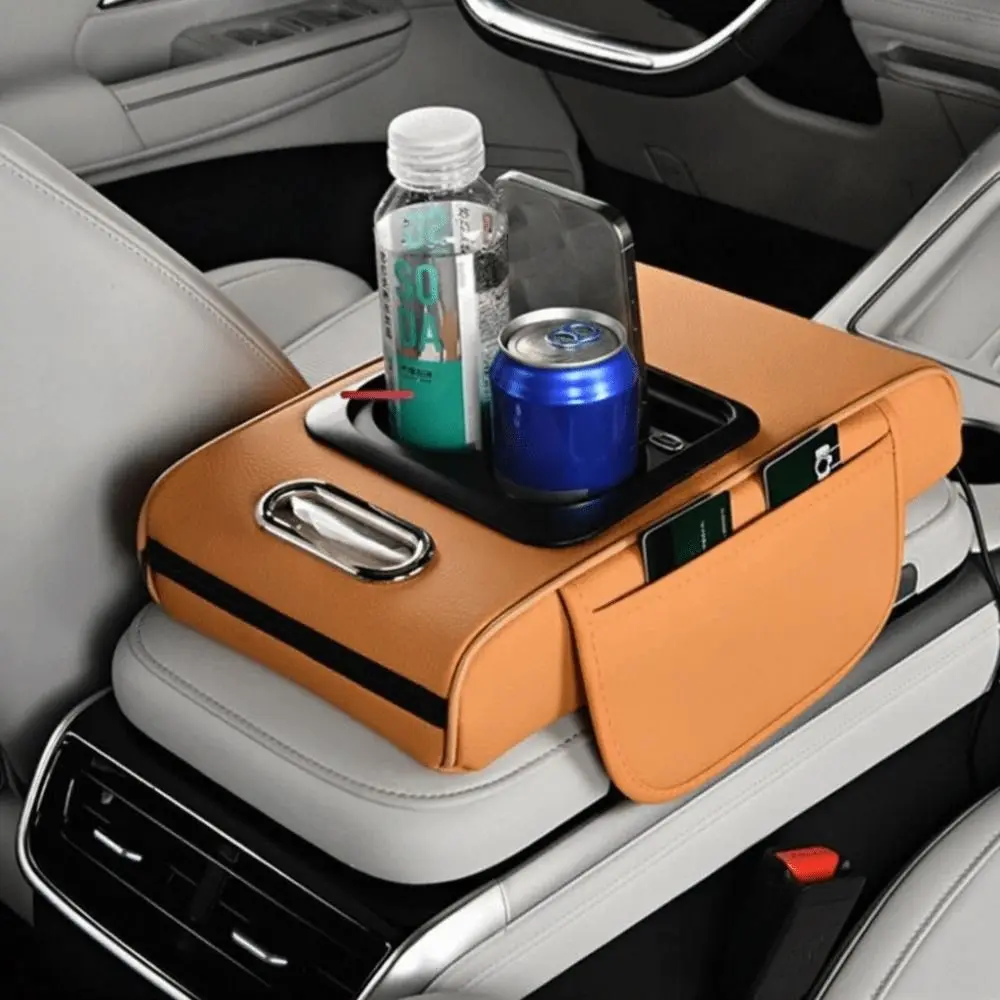 With Atmosphere Light Car Arm Rest Cushion Elbow Support Tissue Box Armrest Heightening Pad Comfortable Non-slip