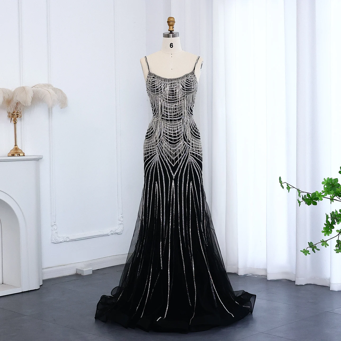 Sharon Said Luxuriöses Champagner-Abendkleid mit Spaghettiträgern, Perlenbesetztes Meerjungfrauenkleid, bodenlang, für formelle Anlässe und Partys, SS029, maßgeschneidert – Detail 10