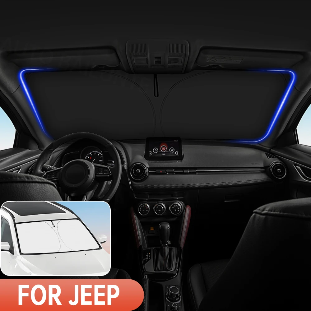 Para Jeep Compass 2017-2022 2023 2024 2025 cubierta parasol para parabrisas de coche ventana delantera parasol visera Auto Interior protección UV