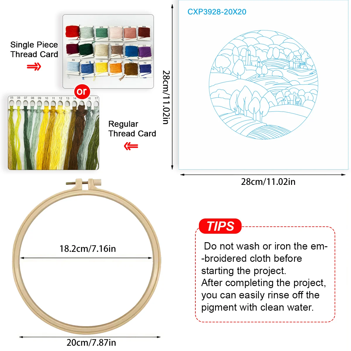 1 Stück 20X20CM/15X15CM 7,87/6,3 Zoll Berg-Stickerei-Starter-Kit DIY-Kit DIY-Stickerei-Set Handarbeiten Nadelkunst – Detail 4