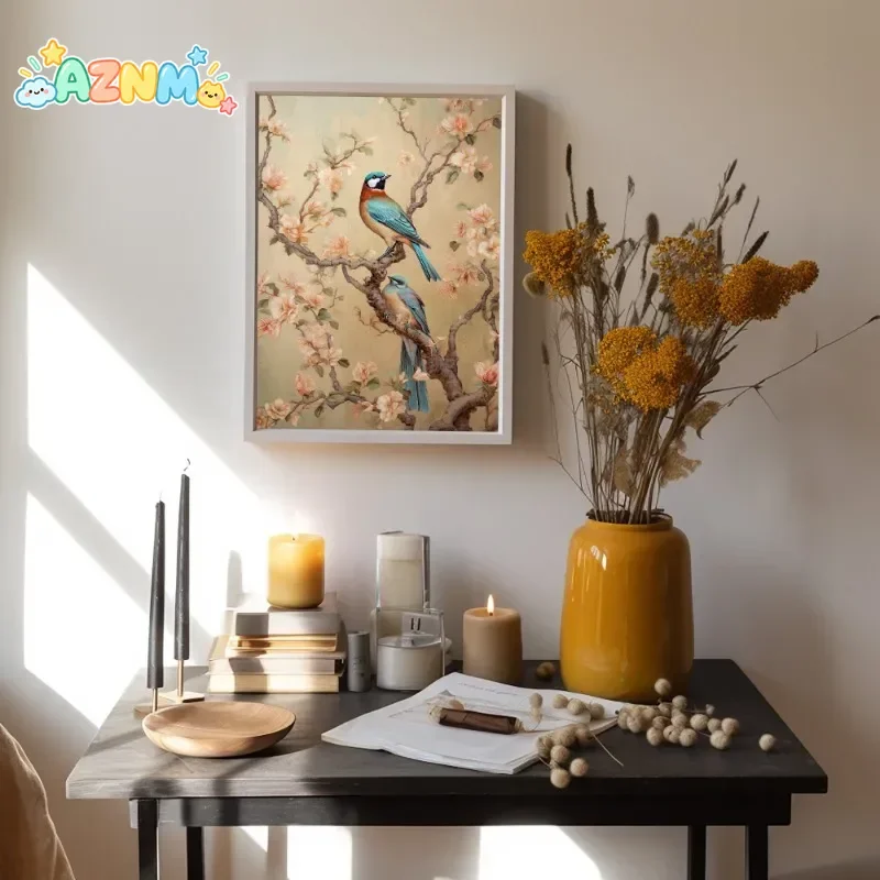 Traditional Chinoiserie Bird and Flower Budgie Heron Landscape Poster Canvas Printing Wall Art Pictures Home Interior Room De