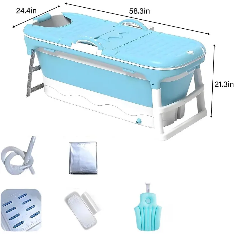 58'' Foldable Bathtub Portable Bathtub,Ergonomically Designed with Massage Wheels for the Ultimate Relaxing Soaking Bath.