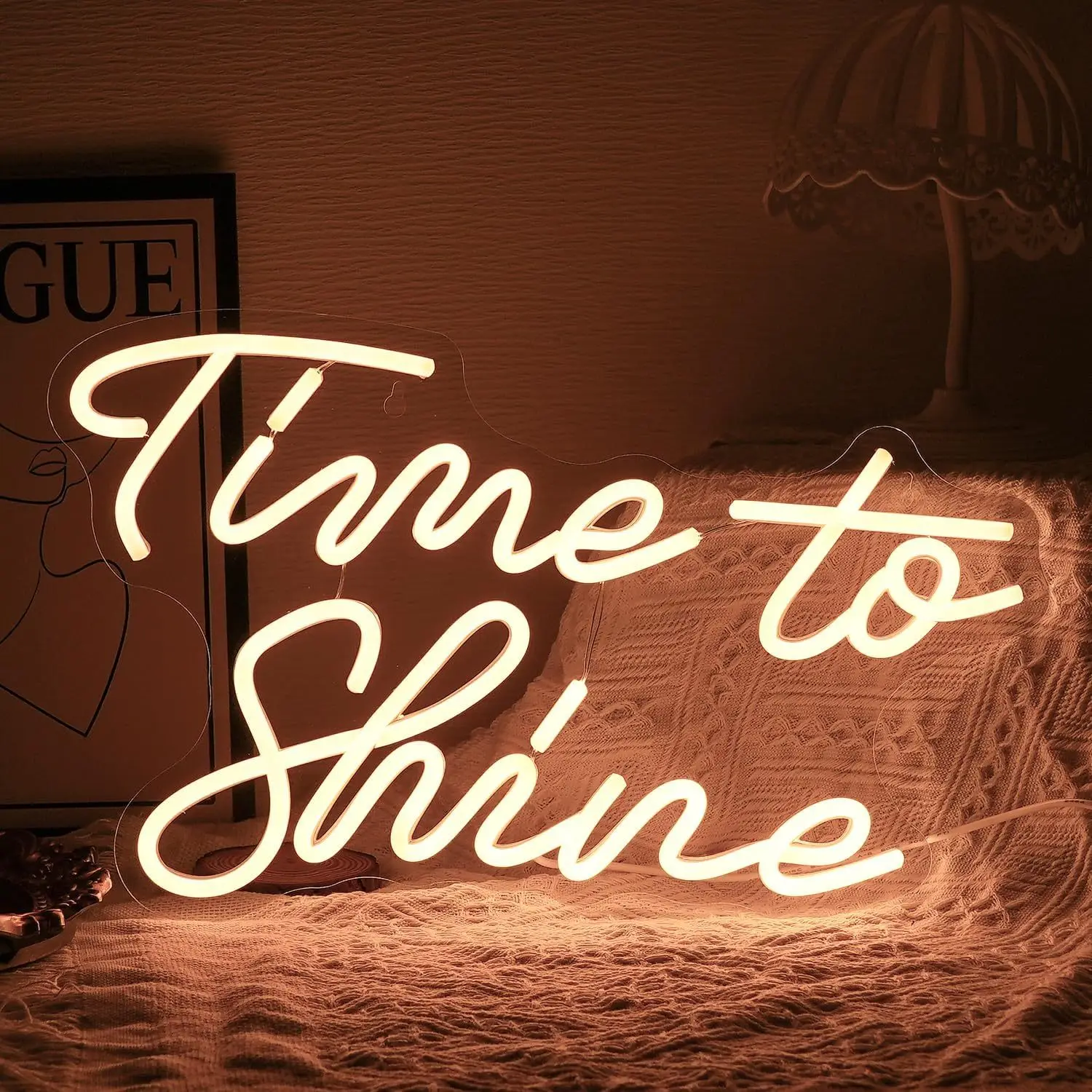Time To Shine Warm White LED Neon Sign Inspirational Bedroom Wall Art USB Powered Motivational Graduation Gift Decoration
