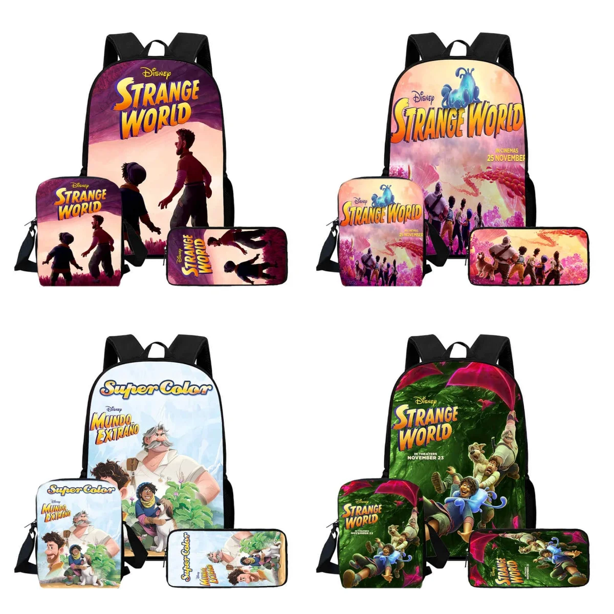 

Набор из 3 предметов, школьный рюкзак с сумками на ремне, сумки-карандаши для детей 5–5 лет, школьные сумки с рисунком Диснея «Странный мир» для мальчиков и девочек