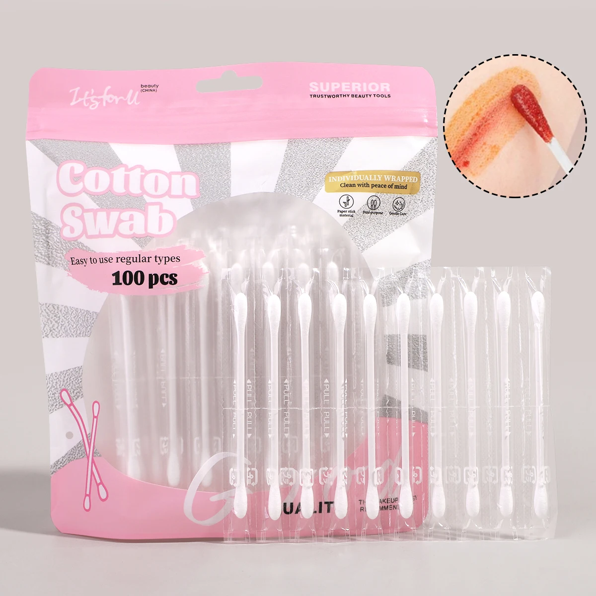 100pcs multifunctional cosmetic box ear cleaning cotton swab, double-ended design, individually packaged and easy to carry.