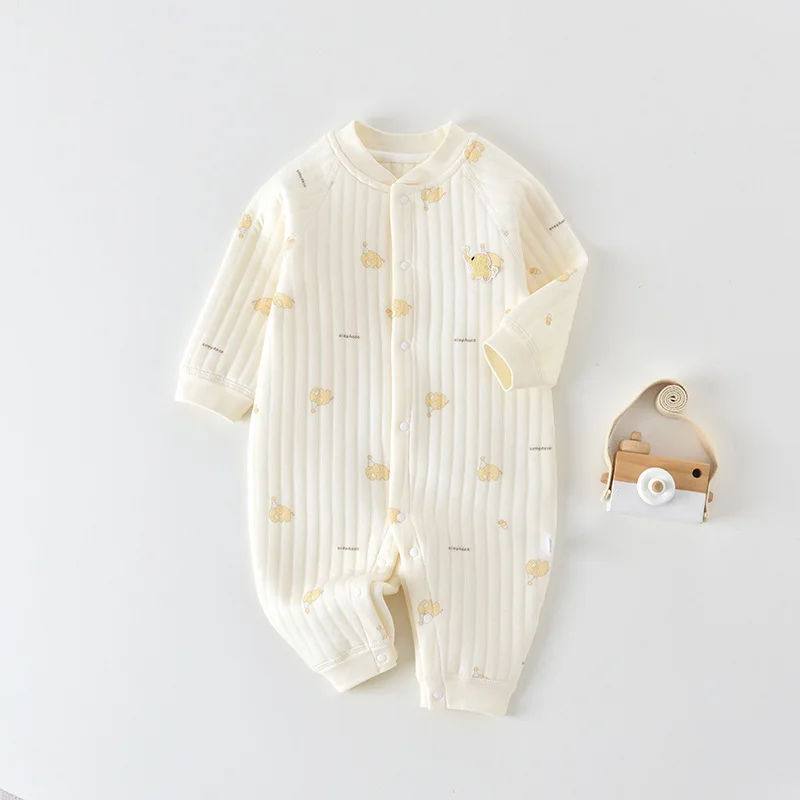 Salopette bébé garçon 0-24M body en coton pour nouveau-nés filles matelassé Air coton Onesie imprimé Animal épaissi chaud doux body