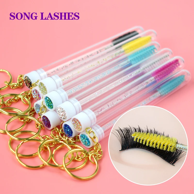 Song Lash 10pcs Eyelash Brush Tube With Golden Chain Glitter Masscara Wand For Lash Extension Replaceable Dust-proof Fiber Brush