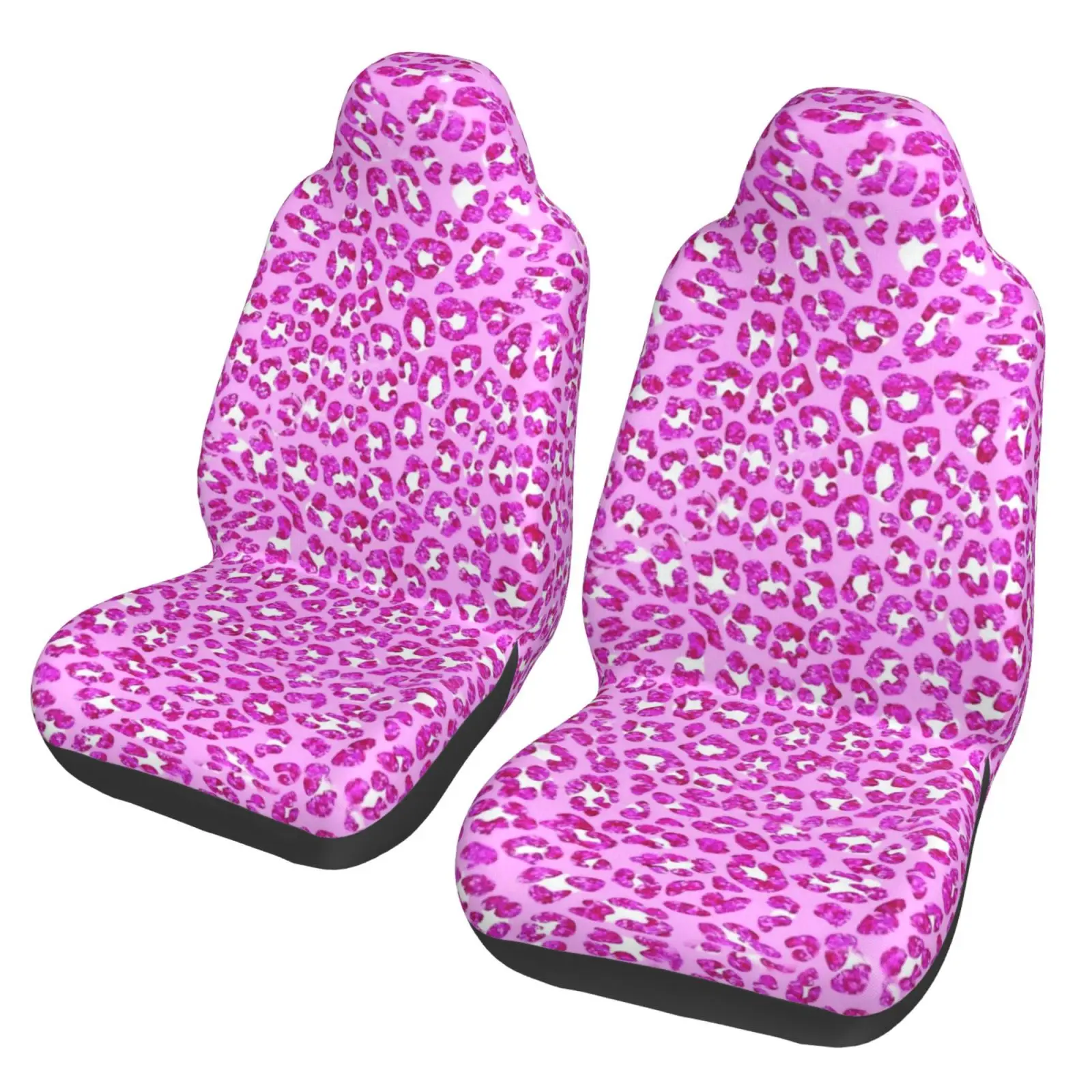 White and Powder Leopard Print Pattern Universal Car Seat Covers Fit Any Car Truck Van SUV Auto Seat Cover Protector 2 Pieces