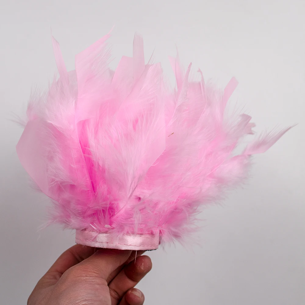 المرأة الوردي تركيا ريشة الأصفاد طويلة الأكمام بلوم تقليم الصيف ملابس الحفلات اكسسوارات السيدات الفراء ريشة المعصم كم المفاجئة على