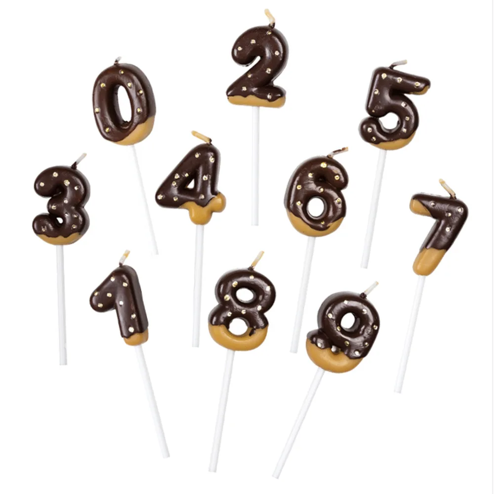 1pc Donut Digital Candles Sweet Chocolate Biscuits For Cake Topper 0-9 Number Wishing Gradient Party Dessert Table Dress Up