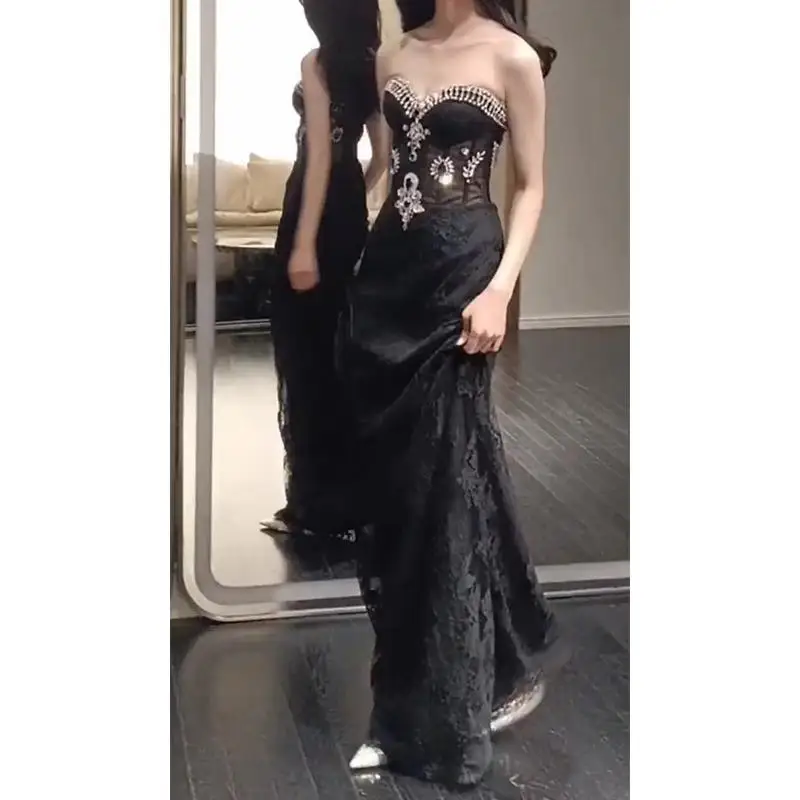 ชุดราตรีออกงานหรูหราสำหรับผู้หญิง แขนยาวเปิดไหล่ ทรงบอลกาวน์ พร้อมเข็มขัด ดีไซน์เอวสูง ทรงเข้ารูป