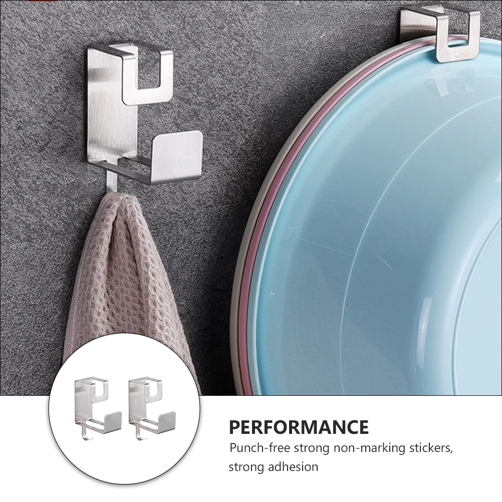 2Pcs Durable Washbasin Hanger Self-Adhesive Wall Mount Organizer Vertical Space Utilization Washbasin Rack Bathroom Storage Hook