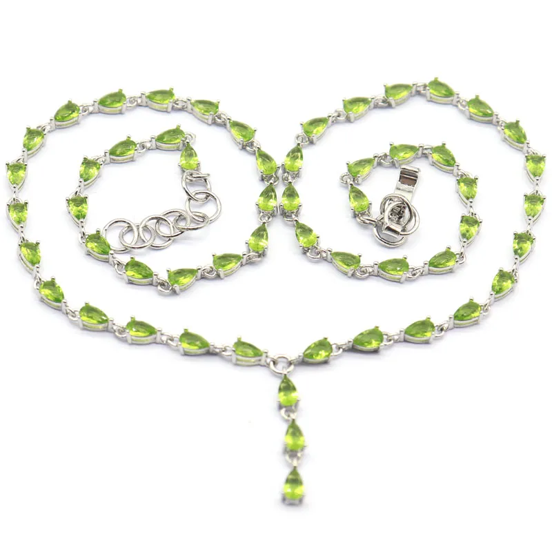 22x3mm Prevent Allergy 14g Green Peridot Violet Tanzanite Women Wedding Silver Necklace 18-19inch