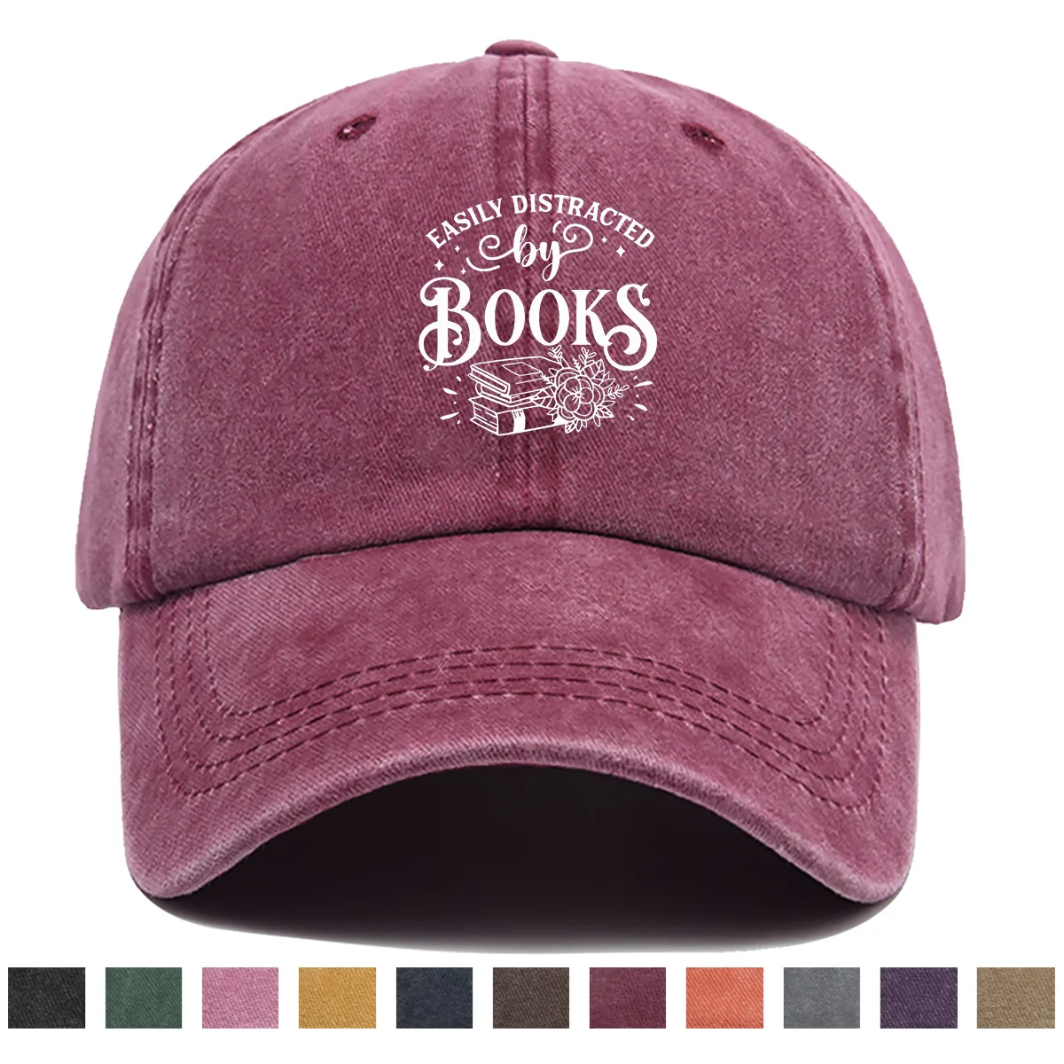 1 Stück Baseballkappe mit Aufdruck „EASILY DISTRACTED by BOOKS“, Sonnenhut mit kreativem Buchmuster, modische literarische Ästhetik, Unisex