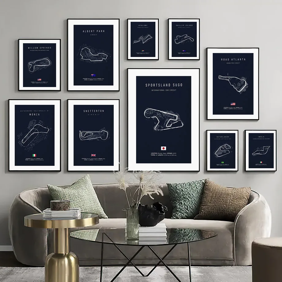 Formula One Circuit Map F1 Nordic Poster Monza Imola Race Track Wall Art Prints Canvas Painting Decor Pictures For Living Room