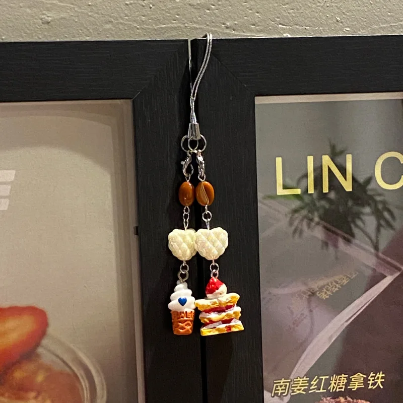 Kawaii Cartoon Cake Dessert Phone Charm Korean Fashion Creative Design Camera Lanyard Sweet Scrapbook Pendant Student Supplies