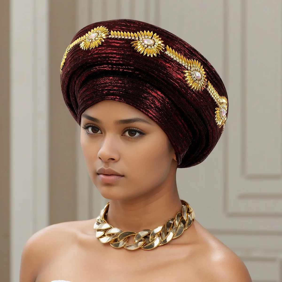 

Новая женская мусульманская шапка-тюрбан, головной убор, хиджаб, платок, африканский автогеле, нигерийские свадебные гели