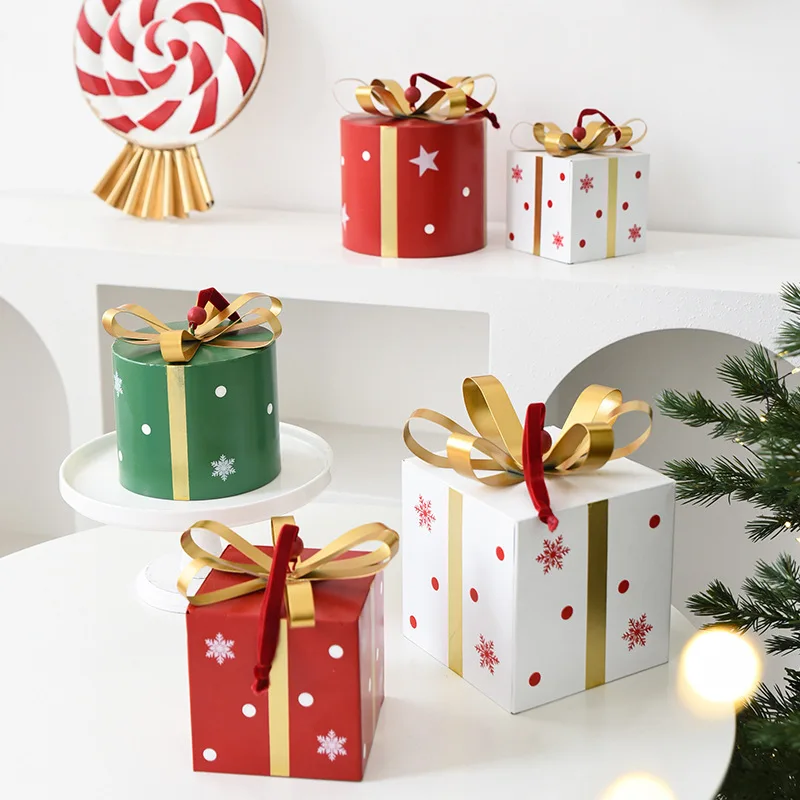 Christmas simulation gift box ornament bow ribbon snowflake dot gift box home showcase Christmas tree holiday decoration props