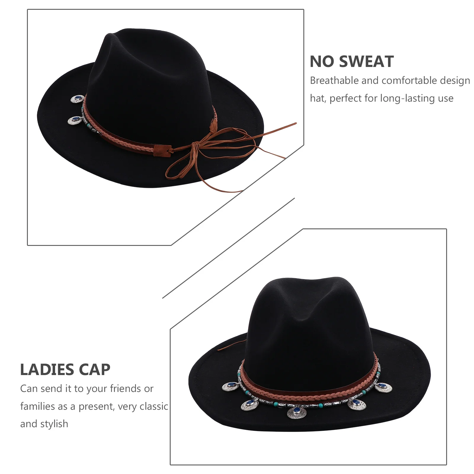 

Woolen Jazz Hat for Women Panama Flat Cap Bucket Hat Felt Hat Wide Brim Floppy Cap