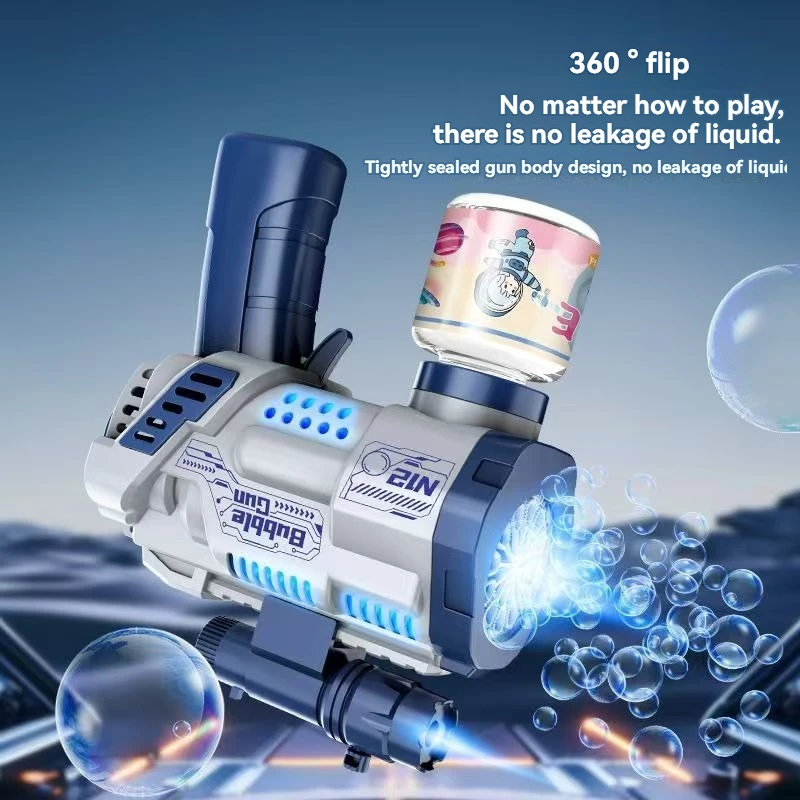 Pistola de burbujas automática de 12 orificios, máquina de burbujas eléctrica con luces, pistolas de jabón, soplador, Fiesta al aire libre, juguete para niños, regalos de navidad