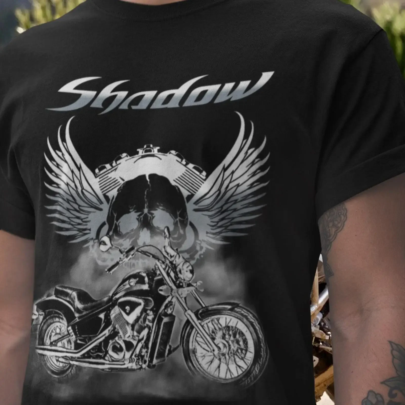Shadow Skull T Shirt Custom Cruiser Motorcycle V Twin Biker Top For Fans Bobber Chopper Style  vintage Washed graphic Casual