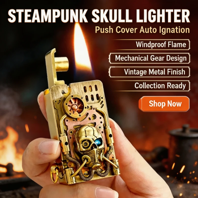 SZ Doom Mask Steampunk Handmade Brass Lighter, Unique Welding‑Style Design Novelty Smoking Gadget