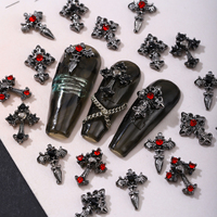 10pcs/pack Punk style three-dimensional cross personalized nail art alloy decoration, Halloween dark style cross DIY decoration