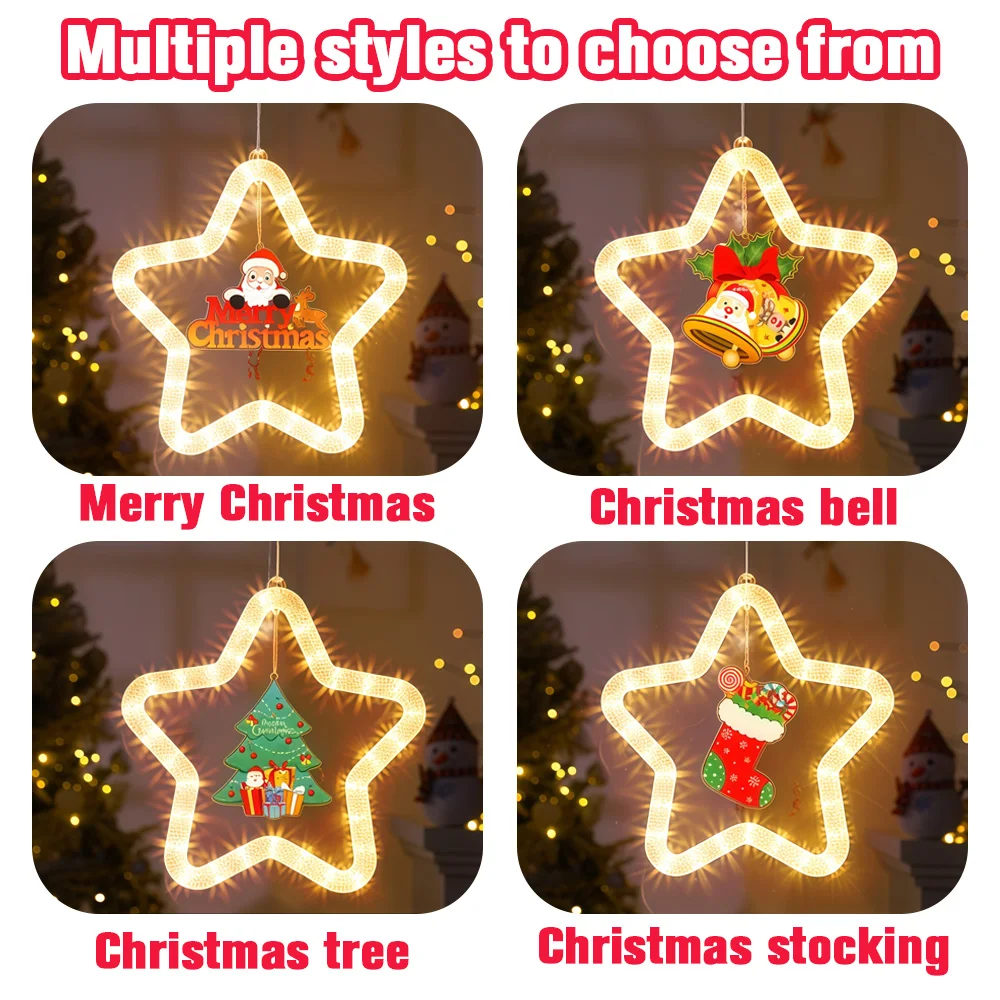 

Christmas LED String Lights Star Santa Curtain Garland Lamp Fairy Lights for Home Bedroom Living Room Window Party Decoration